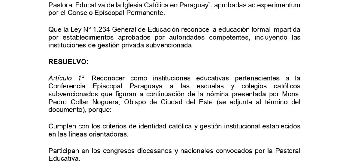 Reconocimiento oficial de escuelas y colegios católicos subvencionados